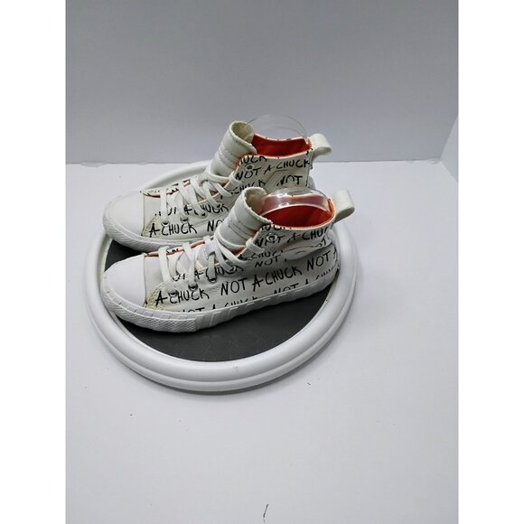 Converse "Not A Chuck" Youth High-Top Sneakers Size 3 White & Orange Text Design - Picture 7 of 8